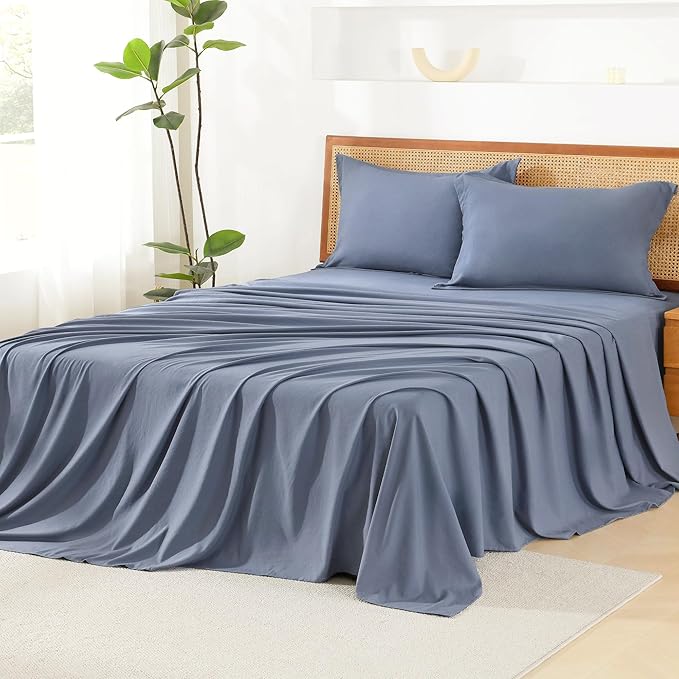 Litanika California King Size Comforter Set with Sheets Bluish Grey - 7 Pieces Bed in a Bag Cal King Chevron Tufted Complete Bedding Sets with Comforter, Sheets, Pillowcases & Shams