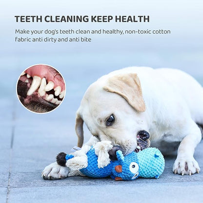 IOKHEIRA Dog Plush Toy for Large Aggressive Chewers,Indestructible Dog Squeaky Toys,Stuffed Animals Toys with Cotton Material and Crinkle Paper,Durable Chewing Toys (Royal Blue, Cattle)
