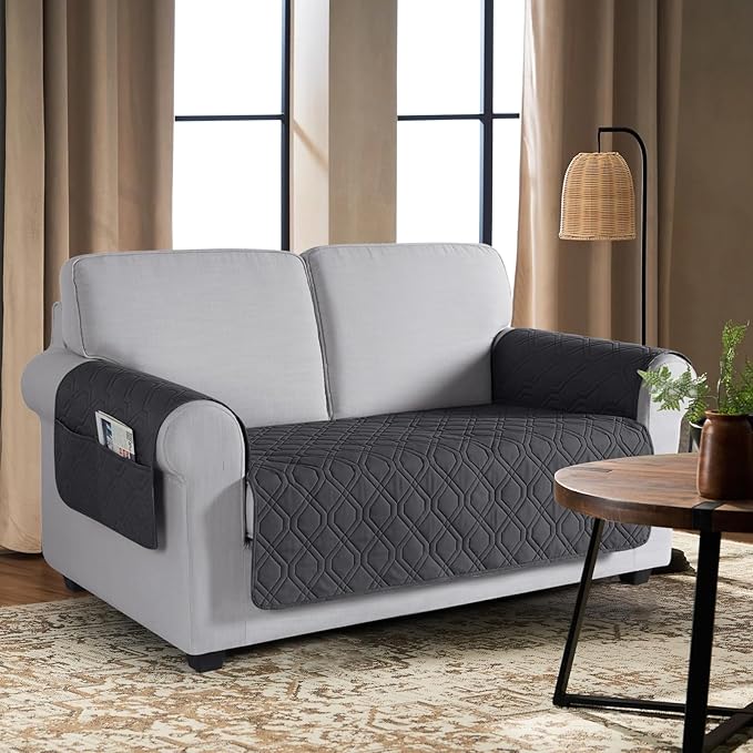 VANSOFY Couch Cover, Waterproof Sofa Covers Washable Slipcover Furniture Protector Couch Seat Covers Non-Slip Couch Cover for Dogs, Pets(Loveseat Plus, Charcoal Gray)