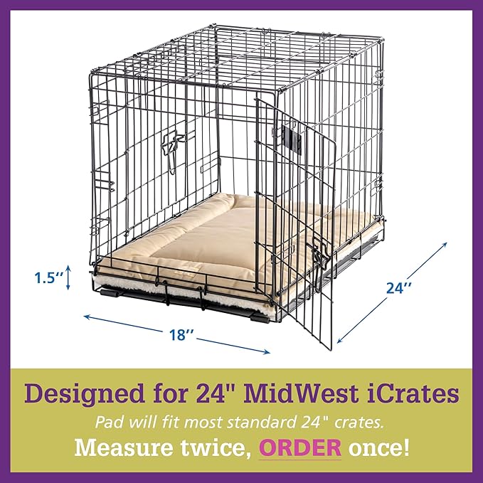 Pet Dreams Dog Crate Pad - Washable Kennel Mat, Crate Pads for Dog Cages, Non-Toxic, Flat Indoor Cat Bed, Fits iCrate 18, 24, 30, 36, 42, 48 Inches (Ivory, Small, 24")
