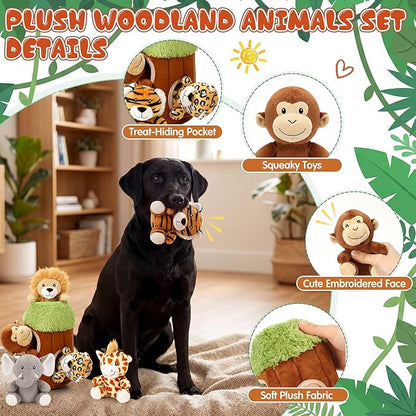 Skylety 7 Pieces Hide and Seek Dog Toys Activity Puppy Chew Squeaky Toys Plush Stuffing Burrow Woodland Stuffing with Squeakers for Small Medium Pets Dogs Puppy Gift(Lovely,Small)