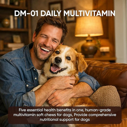 DM-01 Daily Multivitamin for Dogs - Advanced Hip & Joint Support, Boosts Immune System & Digestion, Promotes Skin, Coat & Organ System Health, Enhances Activity & Mood, 60 Chews (1)
