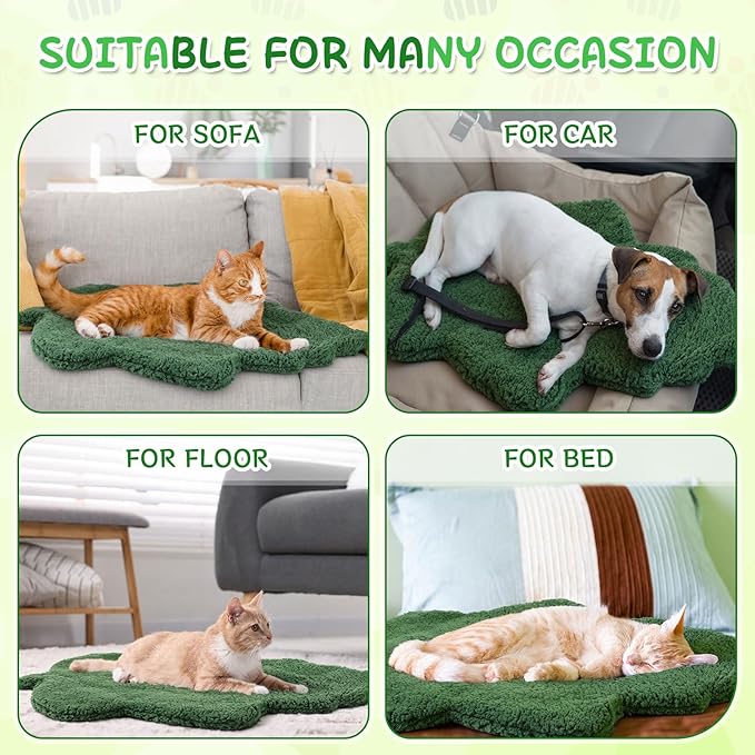 3 Pack Self Warming Pet Bed Leaf Shape Self Heating Cat Dog Mat Washable Thermal Sleeping Pad for Indoor Outdoor Hedgehog, Bunny, Sugar Glider, Rat, Chinchilla(Dark Green,Large-19 x29)