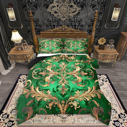 Erosebridal Golden Damask King Comforter Set, Vintage Florals Exotic Soft Bed Set for Kids Boys Girls, Aztec Boho Waterproof Paisley Duvet Insert for Bedroom, Bohemian Retro Hippie Down Comforter