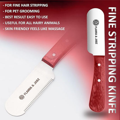 FLAMIA & JABZ FJ Professional Stripping Knife kit (6 pieces set) for Dogs & Pets, Wooden Handle Grip with Stainless Steel Blade (Right handed) (Coral Red)