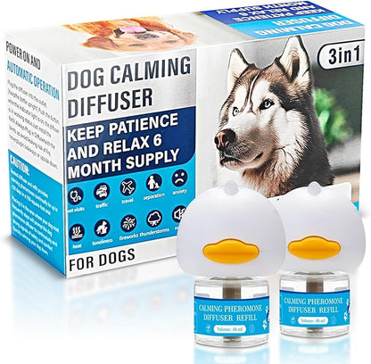 Dog Calming Pheromones Diffuser 3 in 1 Kit Appeasing Pheromone Diffuser to Calm (2 Plug in+2 Pack 48ml Refill) for Anxiety Relief Reduce Aggression Fighting Barking Stress 60 Day Supply(Tasteless)