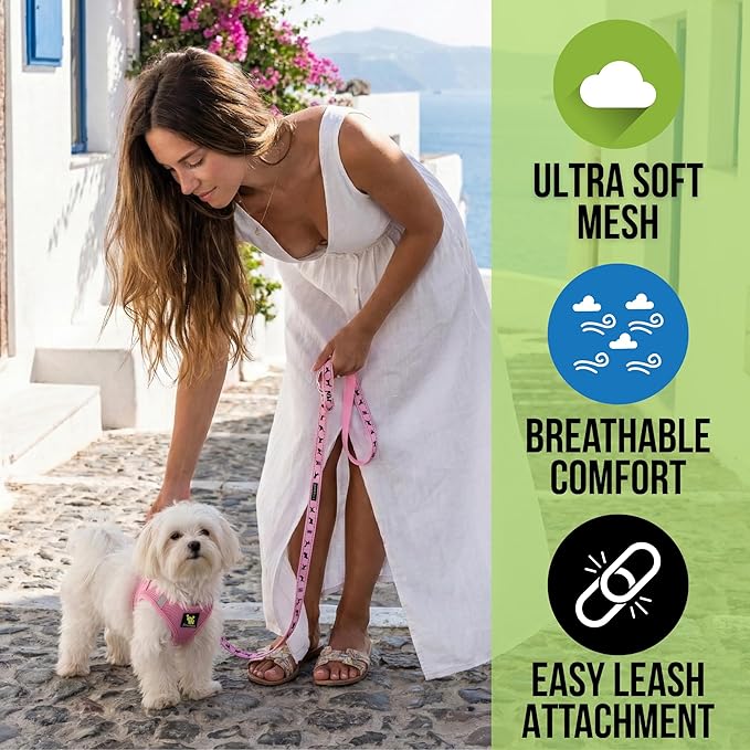 EcoBark Baby Pink Step in Dog Harness - Step in Mesh Dog Harnesses - Safe & Secure Wrap Around Body Halter Vest