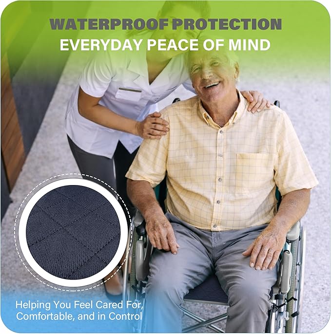SPRING SEAON Waterproof Chair Pads for Adults & Elder, 22" x 21" Washable Reusable Incontinence Pads, Non-Slip Wheelchair Seat Cover for Bed, Car, Recliner & Protecting Patient Dignity, 2 Pack