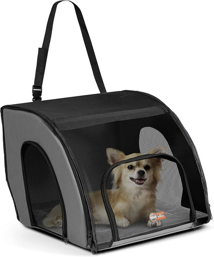K&H Pet Products Enclosed Dog Cat Car Seat, Travel Safety Carrier for Pets, Dog Travel Car Seat, Soft-Sided Covered Cat Carrier, Washable Pad, Multiple Entrances, Mesh Windows - Small 17 X 16 X 15in