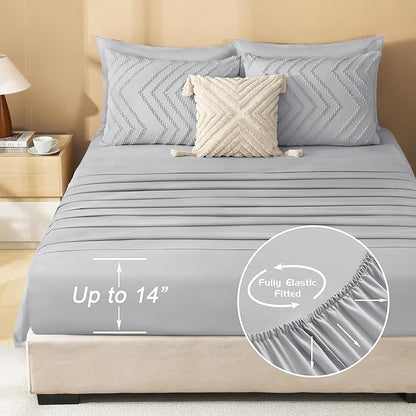 Litanika Light Grey King Size Comforter Set with Sheets - 7 Pieces Bed in a Bag King Boho Tufted Complete Bedding Sets with Comforter, Sheets, Pillowcases & Shams