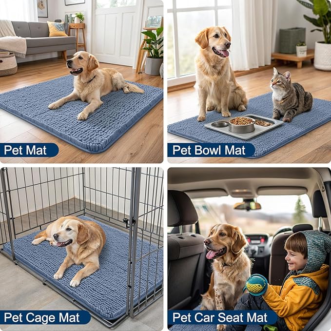 Smiry Dog Door Mat for Muddy Paws 59x35, Absorbs Moisture and Dirt Doormat, Non-Slip Washable Quick Dry Chenille Front Door Mat Indoor Entrance, Entryway Carpet for Inside Floor, Airy Blue