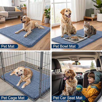 Smiry Dog Door Mat for Muddy Paws 47x24, Absorbs Moisture and Dirt Doormat, Non-Slip Washable Quick Dry Chenille Front Door Mat Indoor Entrance, Entryway Carpet for Inside Floor, Airy Blue