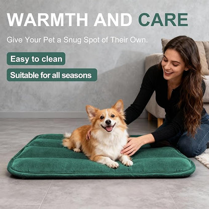 Dog Bed Mat, Reversible Dog Crate Pad with Washable Kennel Mat and Soft Foam, Flat Pet Bed for Dogs & Cats, for Crates Carriers & Travel (Green, 28" L*16" W*1.5" Th)