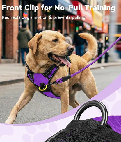 Joytale No Pull Dog Harness Medium Sized Dog, Reflective Pet Vest with Front Clip, Adjustable Soft Padded Harnesses with Easy Control Handle for Training and Walking, Purple, M