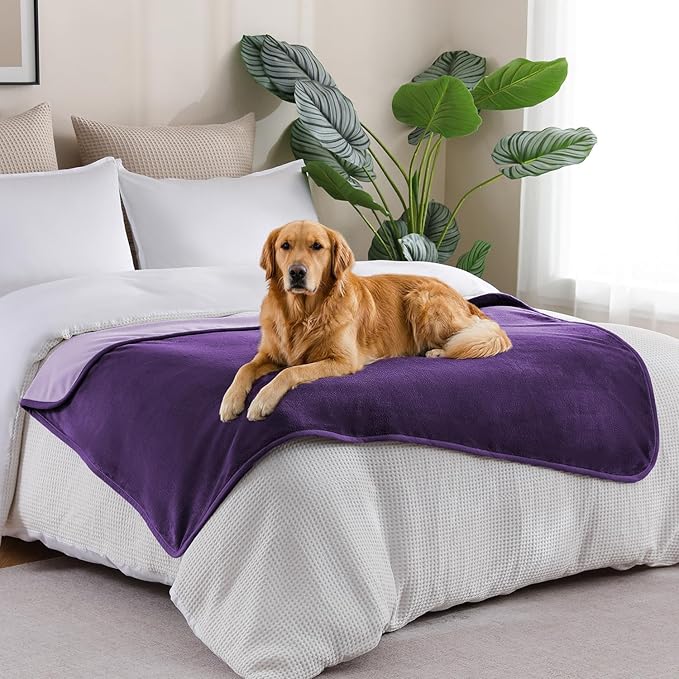 Waterproof Blanket 40"x60" for Adults, Reversible Waterproof Bed Cover for Dogs Cats Pets, Soft Leakproof Blanket for Bed Couch Sofa Furniture Protector, Dark Purple/Light Purple