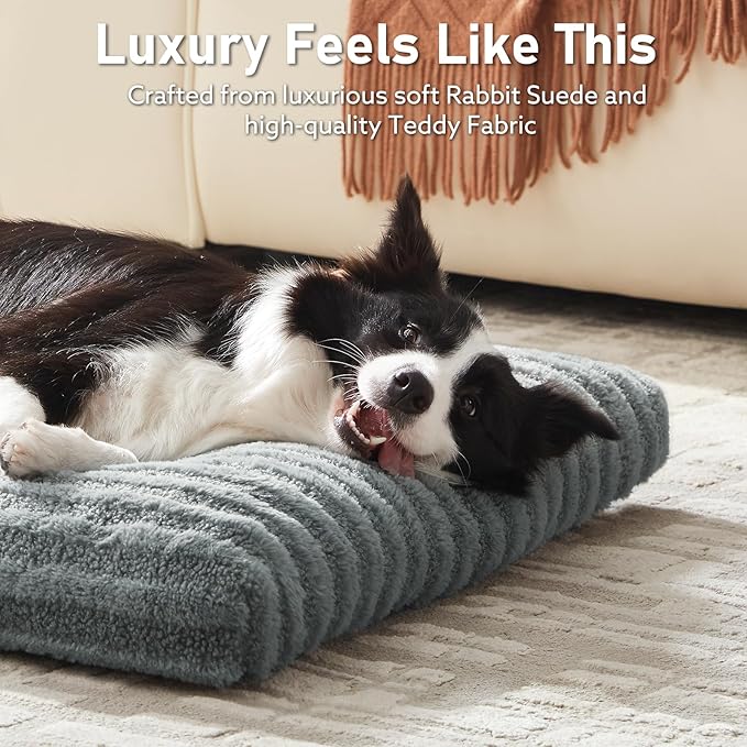 FURTIME Washable Dog Bed Medium Size Dogs, Deluxe Dog Crate Beds Comfy Fluffy Kennel Pad Anti-Slip Pet Sleeping Mat, Machine Washable Dogs Pillow, 29"x21"x3", Gray