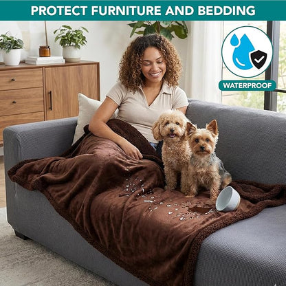 PetAmi Waterproof Dog Blanket for Small Medium Dog Puppy Cat Throw for Couch Cover Leakproof Protection, Sherpa Fleece, Reversible Soft Washable 29x40 Brown Brown