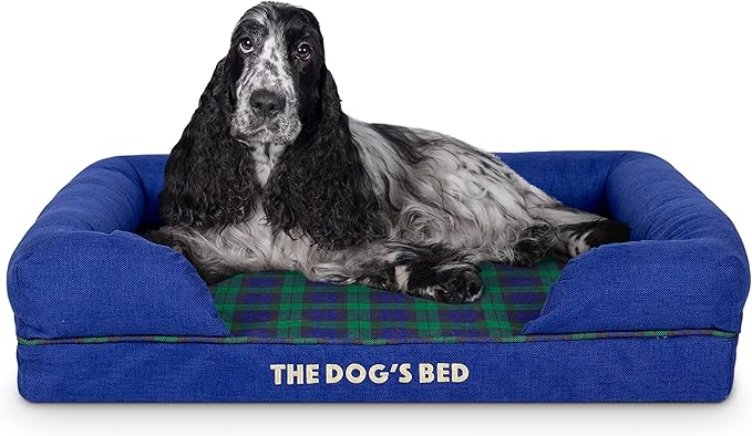 The Dog’s Bed Orthopedic Memory Foam Dog Bed with Bolsters for Medium Dogs, High Density Support Mattress, Low Front Entry, Removable Washable Cover, Oxford Fabric, Black Watch Tartan, Medium