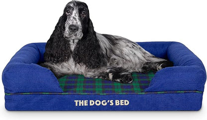 The Dog’s Bed Orthopedic Memory Foam Dog Bed with Bolsters for Medium Dogs, High Density Support Mattress, Low Front Entry, Removable Washable Cover, Oxford Fabric, Black Watch Tartan, Medium