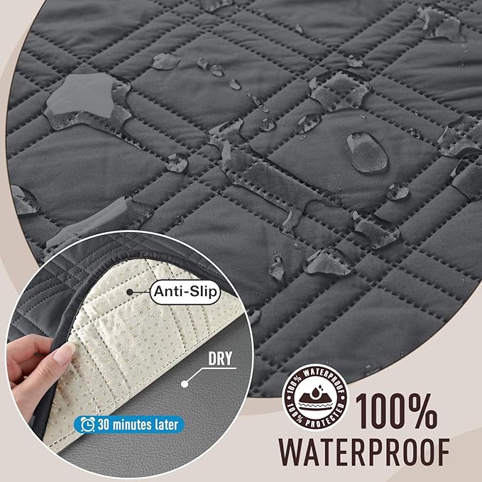 TAOCOCO Waterproof Couch Covers for Pets Dogs with Non Slip Backing, Sofa Seat Covers with Side Pocket for 3 Cushion Couch Washable Dog Couch Cover Protector Sofa Slipcovers(Sofa Plus, Charcoal Gray)