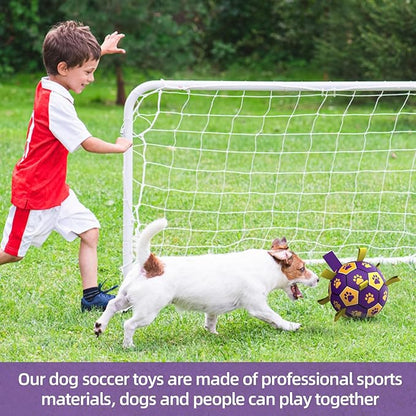 QDAN Dog Ropes Toys, Soccer Ball with Straps, Dogs Water Toy, Durable Dog Balls for Small Medium Breed（6 Inch）