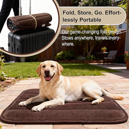 pobopobo Dog Crate Pad, Ultra Soft & Anti-Slip Kennel Mat, Secure Fit for Metal Crates & Dog Cages, Washable Cozy Bed for Small Medium Large Dogs (Dark Brown, L(34"*20"*1.5"))