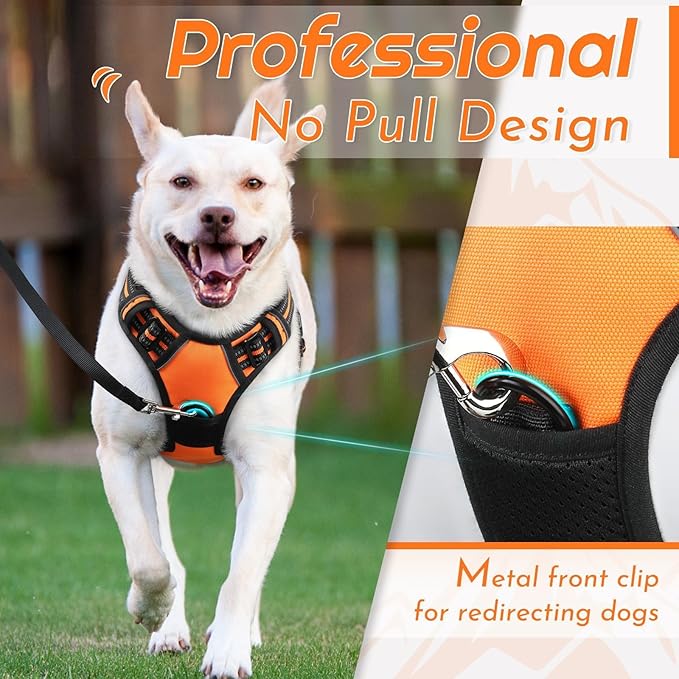 Eagloo Dog Harness Small Sized Dog, No Pull Service Vest with Reflective Strips and Control Handle, Adjustable and Comfortable for Walking, No Choke Pet Harness with 2 Metal Rings, Orange, S