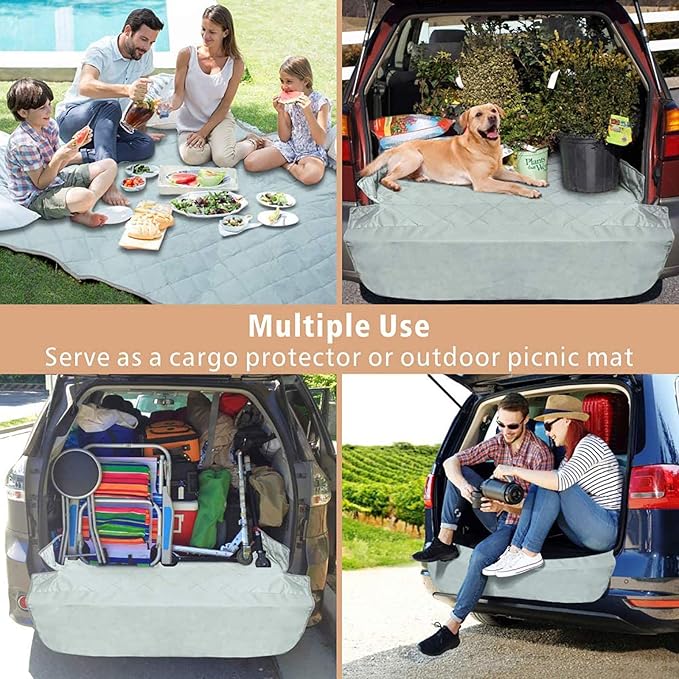 F-color SUV Cargo Liner for Dogs, Water Resistant Pet Cargo Cover Dog Seat Cover Mat for SUVs Sedans Vans with Bumper Flap Protector, Non-Slip, Large Size Universal Fit, Grey