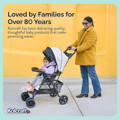 Kolcraft Cloud Plus Lightweight Umbrella Stroller for Toddlers with Reclining Seat, Large Storage Basket, Canopy, Infant & Parent Trays, Compact Fold for Summer Travel, Durable Frame, Slate Gray
