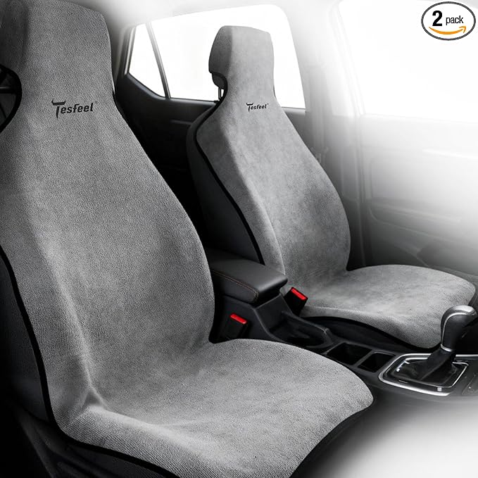 Car Seat Cover Towel 2PCS, 1200g Ultra-Thick Absorbent Terry Cloth Seat Protector for Post-Gym Sweat & Beach, Universal Fit for Sedans SUV Minivans, Machine Washable Interior Protection (Gray)