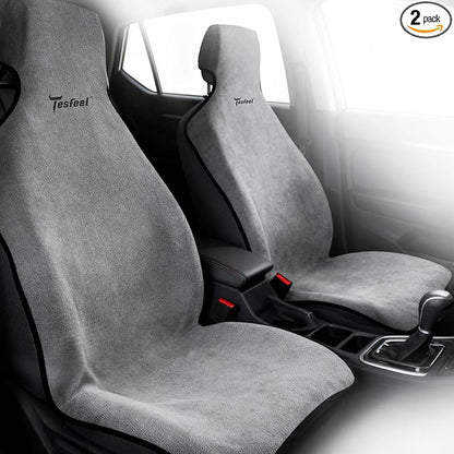 Car Seat Cover Towel 2PCS, 1200g Ultra-Thick Absorbent Terry Cloth Seat Protector for Post-Gym Sweat & Beach, Universal Fit for Sedans SUV Minivans, Machine Washable Interior Protection (Gray)