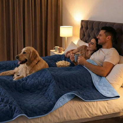 FunFurry Waterproof Dog Blanket, Couch Cover for Dogs Washable, Reversible Dog Bed Cover, Couch Furniture Protector. (Dark＆Light Blue, 82 X 120 Inch - 1 Pack)
