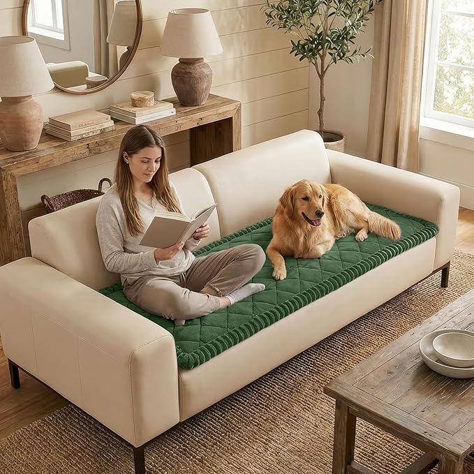 Smiry Fuzzy Couch Cover for Dogs, Non Slip Washable Pet Sofa Cover, Scratch Proof Hair Resistant Plush Sofa Slipcover, Pet Friendly Couch Cushion Protector for Cat, Green, 27.6" x 59"