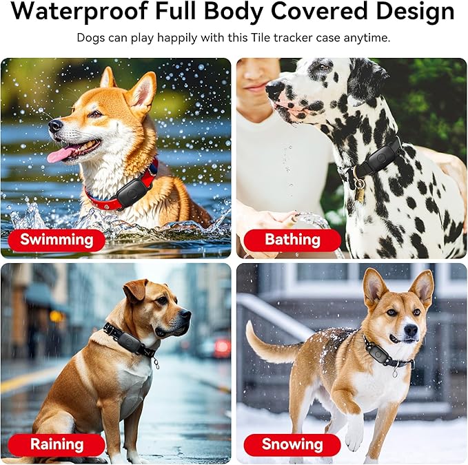 DDJ Dog Collar Holder for Tile Life360 Pro 2024 Bluetooth Tracker, 2-Pack Waterproof Silicone Cover Full-Body Protective Case for Tile Tracker Pet Collar, Ultra Durable, Scratch Resistant, Black