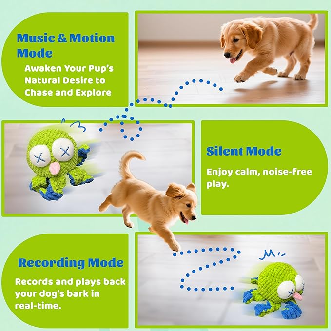 GUKCO Interactive Octopus Dog Toys – Rechargeable Dog Squeaky Toy with Bouncing Ball, Music, Recording & Silent Modes – Moving Toys to Keep Dogs Busy for Small, Medium & Large Breeds