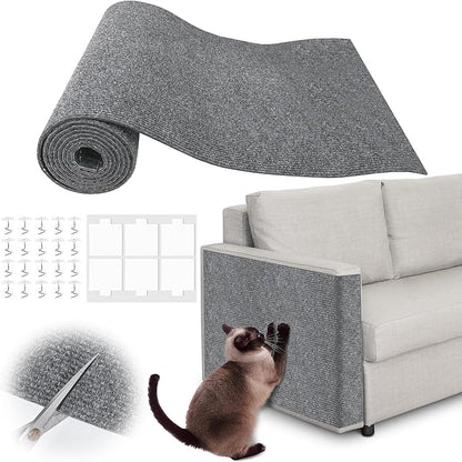 Cat Scratch Furniture Protector - 158" x 17" Trimmable Self-Adhesive Cats Claws Scratch Pads, DIY Cat Climbing Couch Protector for Scratch Post Cat Tree Replacement Indoor (Light Gray)