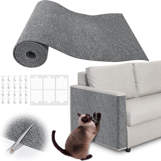 Cat Scratch Furniture Protector - 118" x 13.8" Trimmable Self-Adhesive Cats Claws Scratch Pads, DIY Cat Climbing Couch Protector for Scratch Post Cat Tree Replacement Indoor (Light Gray)