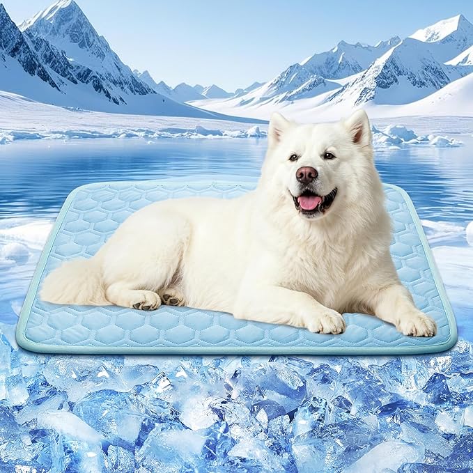 SISROL Dog Cooling Mat, Q-MAX>0.5 Chill Cool Fiber, Thicken Non-Slip Washable Pet Cooling Pad, Non-Toxic Portable Indoor & Outdoor Cooling Bed for Small Medium Large Cats & Dogs