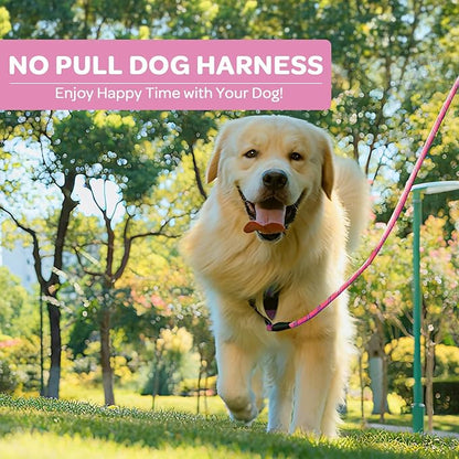 FURRYFECTION Plaid Dog Harness for Small Dogs, Reflective No Pull Adjustable Pet Vest with Front Clip, Leash, Easy Control Handle and Seat Belt, Pink&Black, S