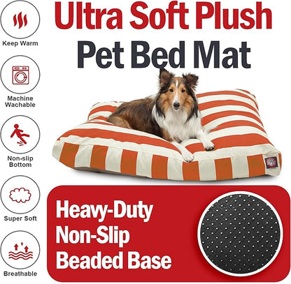 Majestic Pet Shredded Memory Foam Dog Bed Large with Removable Washable Cover 44x36x5 Inch - Rectangle Orthopedic Dog Bed for Senior Dogs–Flat Durable Dogs Crate Bed - Vertical Stripe - Burnt Orange