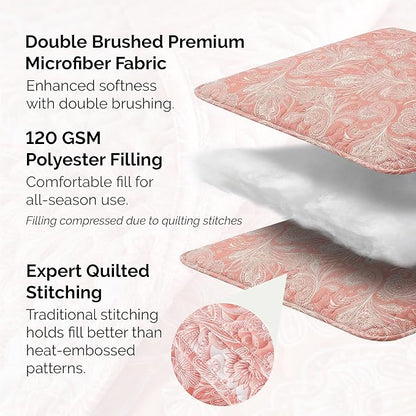 Southshore Fine Living, Inc. Twin XL Quilt Bedding Set, Boho Coverlet, Reversible Quilt, All Season 2-Piece Set with One Matching Quilted Pillow Sham, All Season Twin/XL Bedspreads for Adult, Coral