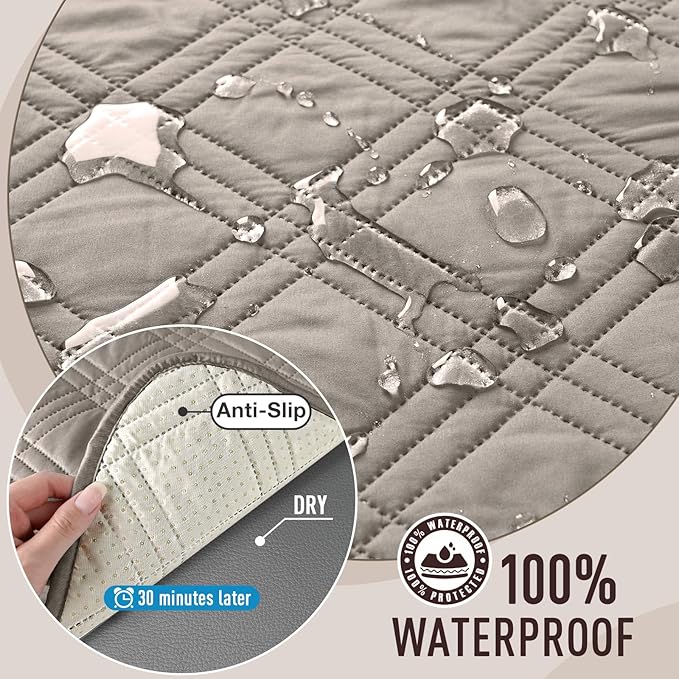 TAOCOCO Waterproof Couch Covers for Pets Dogs with Non Slip Backing, Sofa Seat Covers with Side Pocket for 3 Cushion Couch Washable Dog Couch Cover Protector Sofa Slipcovers(Sofa Plus, Light Brown)
