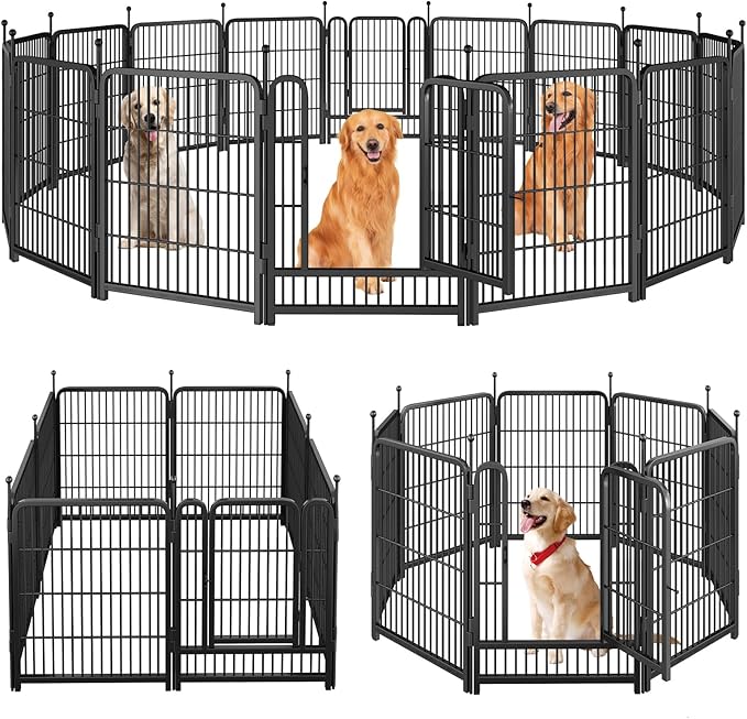 Dog Playpen,Portable Outdoor Dog Fence, Dog Playpen for Large/Medium/Small Dogs, Dog Fences for the Yard,with Doors Foldable Metal (40 inch, 16 Panels)