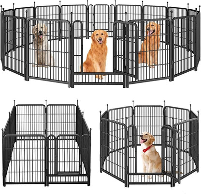 Dog Playpen,Portable Outdoor Dog Fence, Dog Playpen for Large/Medium/Small Dogs, Dog Fences for the Yard,with Doors Foldable Metal (40 inch, 16 Panels)