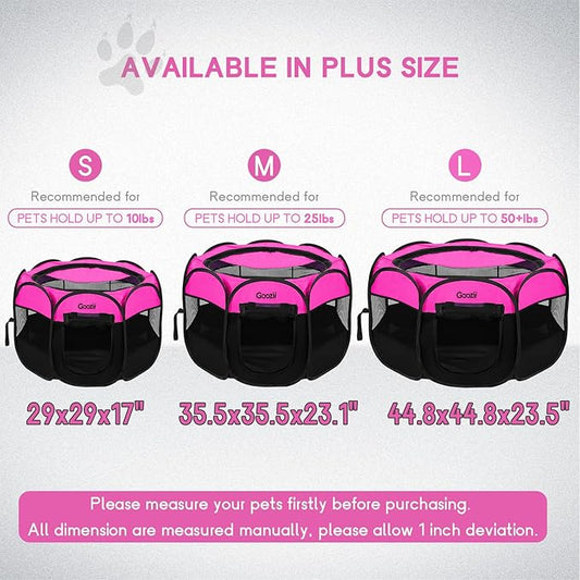 GOOZII Portable Dog Playpen for Small Dogs Indoor Outdoor, Foldable Pet Puppy Playpens Kennel Tent with Top Cover Door for House Cat Kitty for Dog Lover as (Medium Size, Pink)