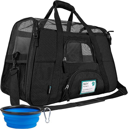 PetAmi Airline Approved Pet Carrier for Cat, Soft Sided Dog Carrier for Small Dogs, Cat Travel Supplies Accessories for Indoor Cats, Ventilated Pet Carrying Bag Medium Large Kitten Puppy, Small Black