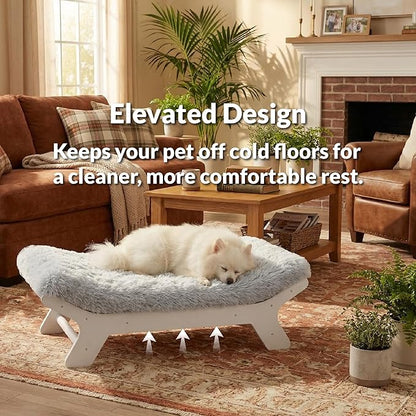 Muihood Wood Elevated Dog Bed Frame and Egg Crate Foam Mattress, Luxurious Suitable for Pets Up to 95 lbs, White, XL