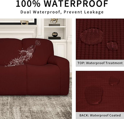 Easy-Going 100% Dual Waterproof Recliner Loveseat Cover, 6-Pieces Stretch Relining Sofa Cover with Pocket, Jacquard 2 Seat Sofa Slipcover Leakproof Washable (Loveseat, Wine)