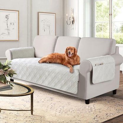 TAOCOCO Waterproof Couch Covers for Pets Dogs with Non Slip Backing, Sofa Seat Covers with Side Pocket for 3 Cushion Couch Washable Dog Couch Cover Protector Sofa Slipcovers(Sofa, Off White)