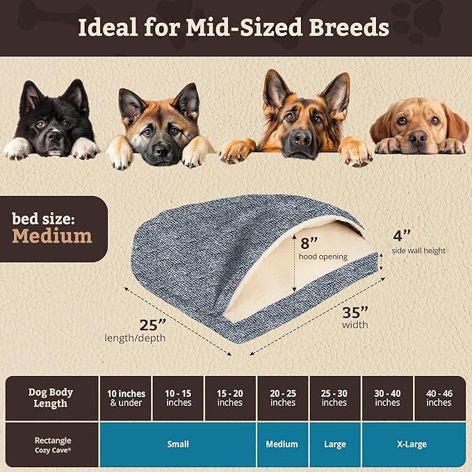Snoozer Pet Products Luxury Rectangle Cozy Cave Dog Bed with Microsuede, Showdog Collection, Medium, Palmer Indigo